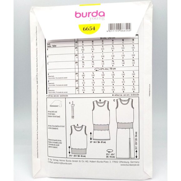 Burda Young Pattern 6654 Shirt and Dress Size Eur 34-44 US 8-18 Clothes Uncut - Picture 2 of 2